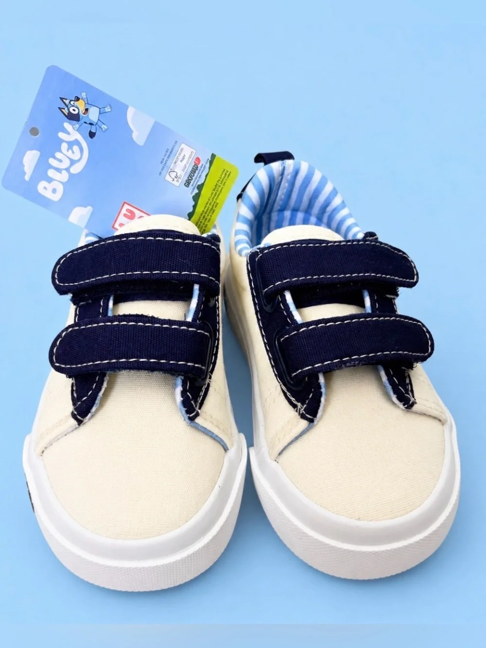 Bluey Toddler Canvas Sneakers Cream Blue Hook & Loop Unisex Kids Shoes NWT 6